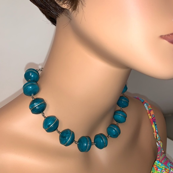 Beaded Teal and Silver Tone Necklace - Picture 3 of 5